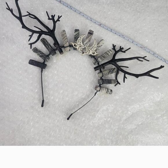 Moon Goddess Crystal Tiara Headpiec Fairy Dark Wedding Costume Renaissance Stone - Picture 1 of 3